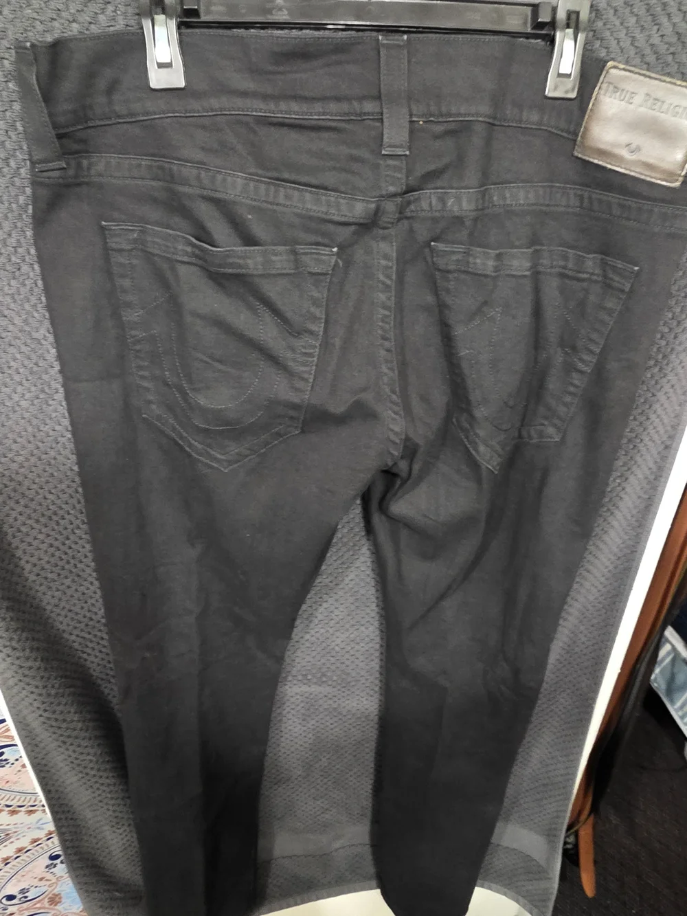 True Religion Black Denim Jeans with Leather Patch